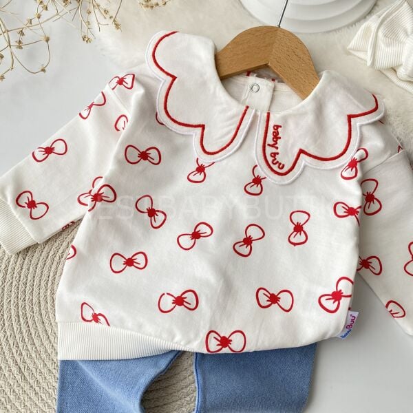 Babybuu Kurdale ve Çiçek Yaka Detaylı Kot Pantolonlu Takım