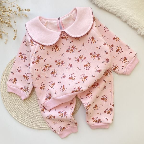 MAYA ÇITIR ÇİÇEKLİ BEBEK YAKA ŞARDONLU KIŞLIK 2’Lİ ALT ÜST TAKIM