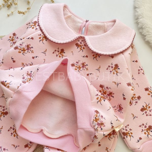 MAYA ÇITIR ÇİÇEKLİ BEBEK YAKA ŞARDONLU KIŞLIK 2’Lİ ALT ÜST TAKIM