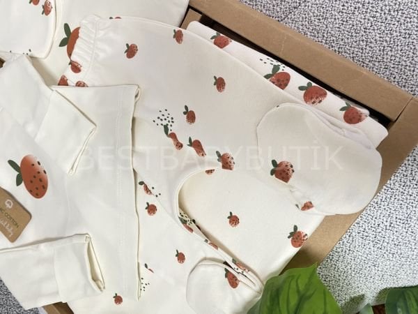 İDİLBABY ŞEFTALİ DESENLİ 8 PARÇA YENİDOĞAN HASTANE ÇIKIŞI SETİ