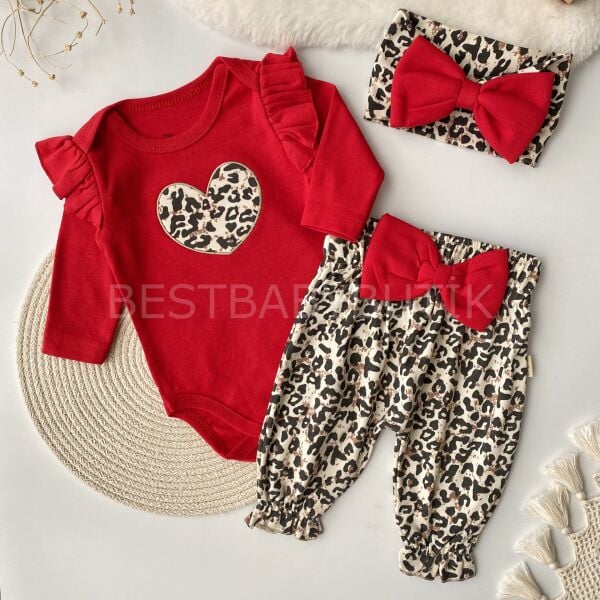 Kalpli Kurdale Detaylı Leopar 3’Lü Takım