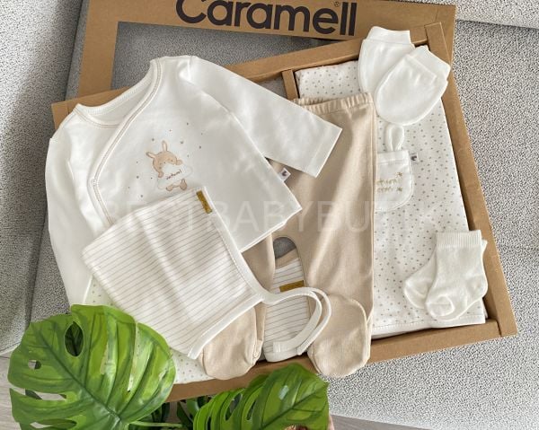 CARAMELL YILDIZ DETAYLI ORGANİK YENİDOĞAN 10 PARÇA HASTANE ÇIKIŞI SETİ