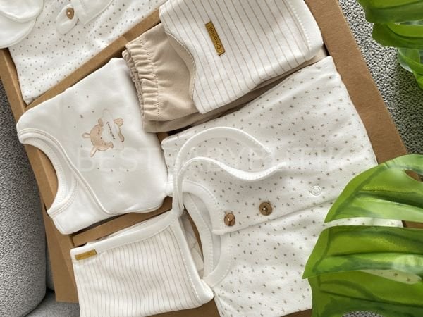 CARAMELL YILDIZ DETAYLI ORGANİK YENİDOĞAN 10 PARÇA HASTANE ÇIKIŞI SETİ