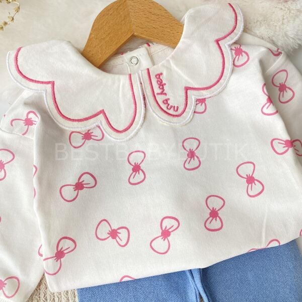 Babybuu Kurdale ve Çiçek Yaka Detaylı Kot Pantolonlu Takım