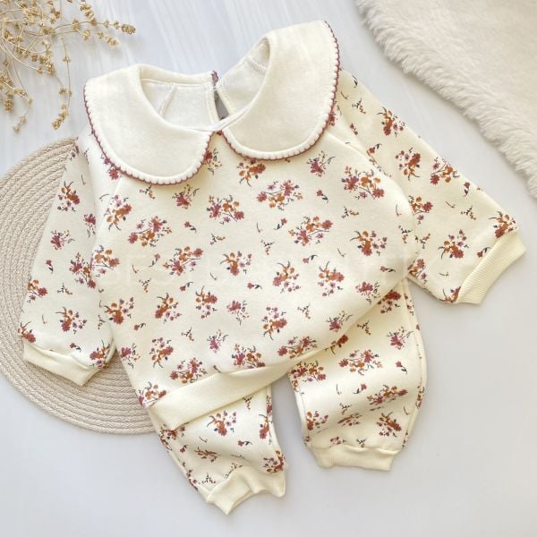 MAYA ÇITIR ÇİÇEKLİ BEBEK YAKA ŞARDONLU KIŞLIK 2’Lİ ALT ÜST TAKIM