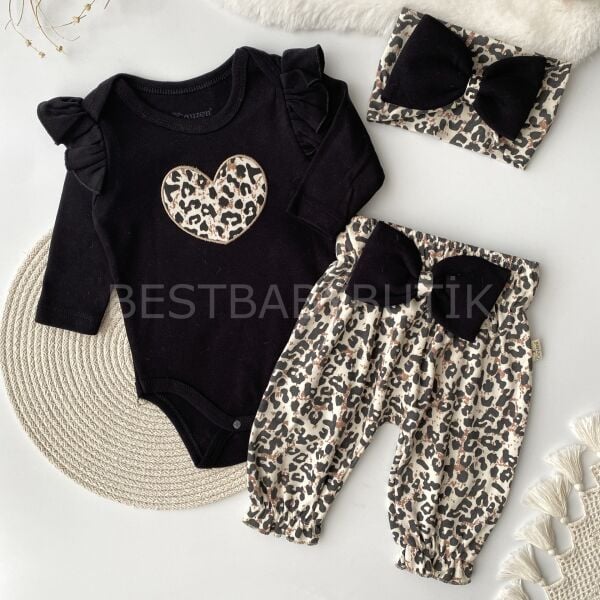 Kalpli Kurdale Detaylı Leopar 3’Lü Takım