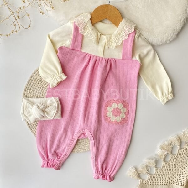 Çiçek Nakış Cep Detaylı Fisto Yakalı Jakarlı Tulum