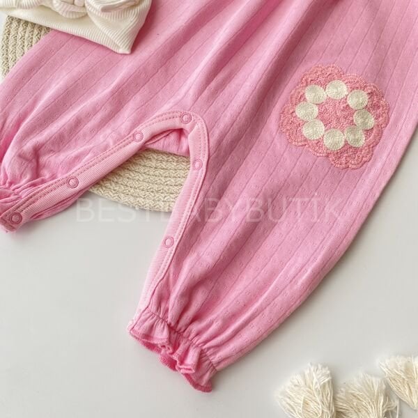 Çiçek Nakış Cep Detaylı Fisto Yakalı Jakarlı Tulum