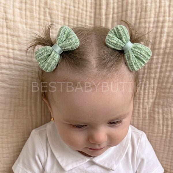 Yeşil Kadife Simli Kurdaleli Pens 2’li Toka