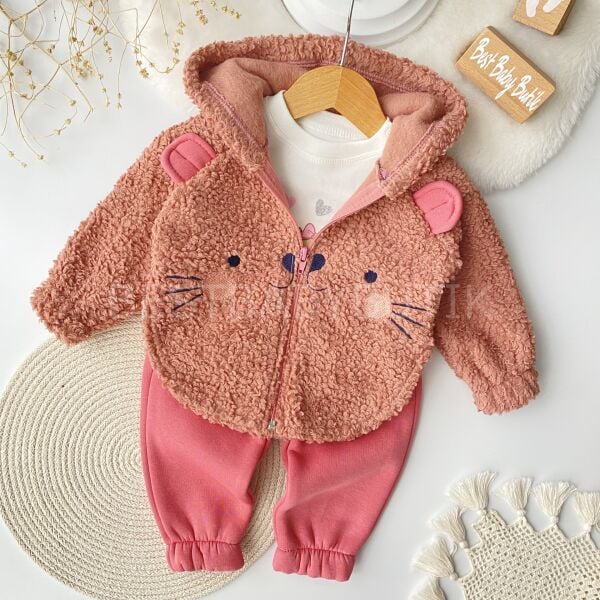 Sevimli Kedicikli Muffy Kapşonlu 3’Lü Takım