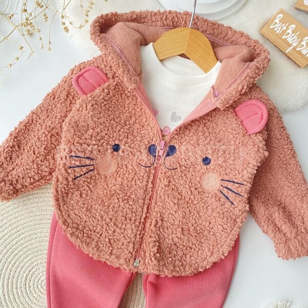 Sevimli Kedicikli Muffy Kapşonlu 3’Lü Takım