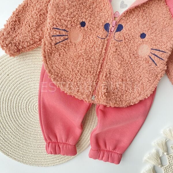 Sevimli Kedicikli Muffy Kapşonlu 3’Lü Takım