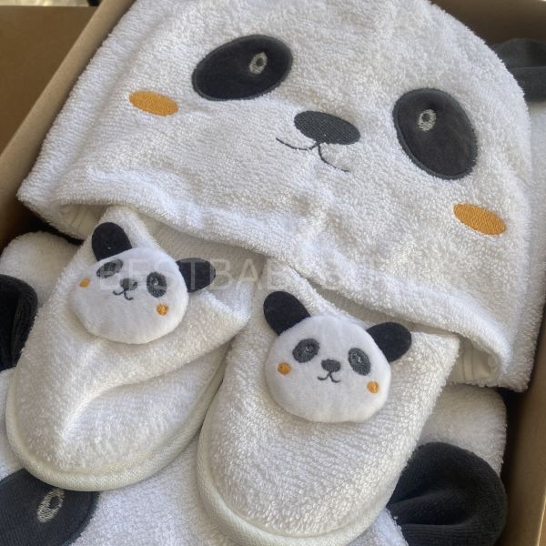 PREMIUM BAMBU PAMUK PANDA DESENLİ 3 PARÇA BORNOZ SETİ