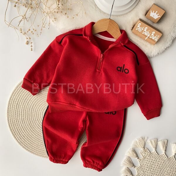 Alo Baskılı Önden Yarım Fermuarlı Şardonlu Eşofman Takımı