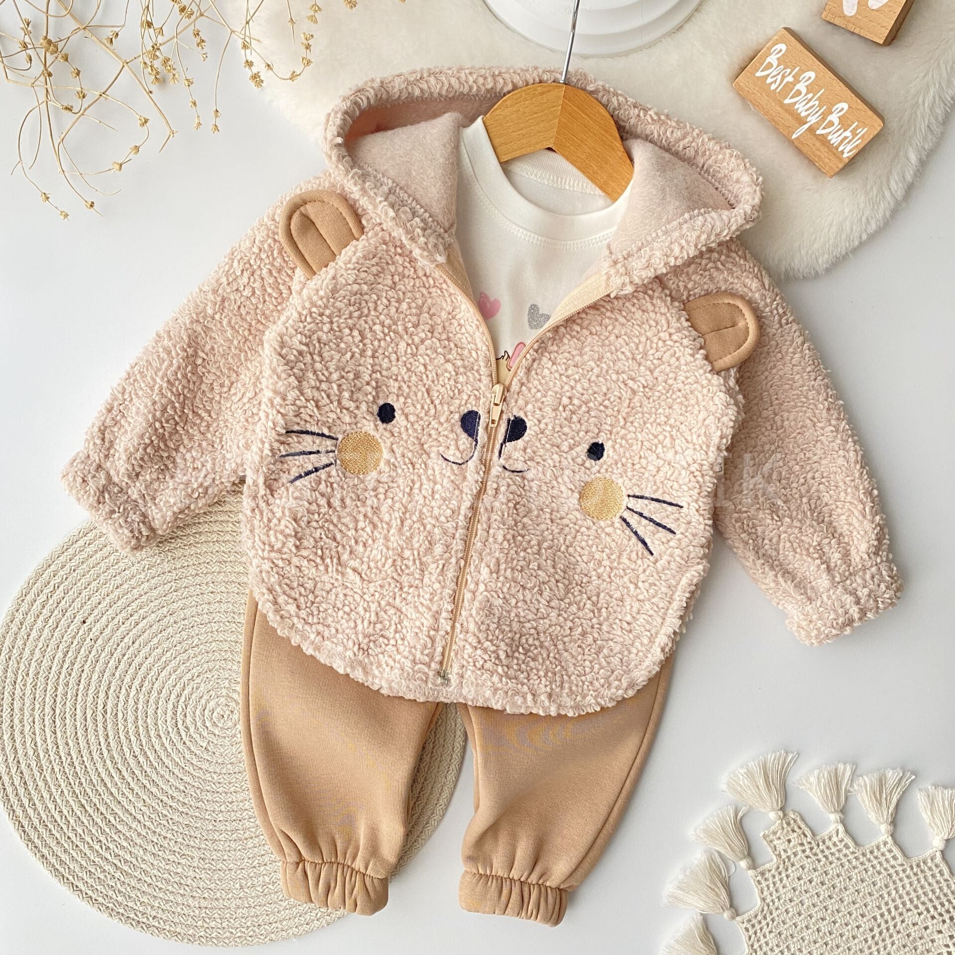 Sevimli Kedicikli Muffy Kapşonlu 3’Lü Takım 18-24 AY