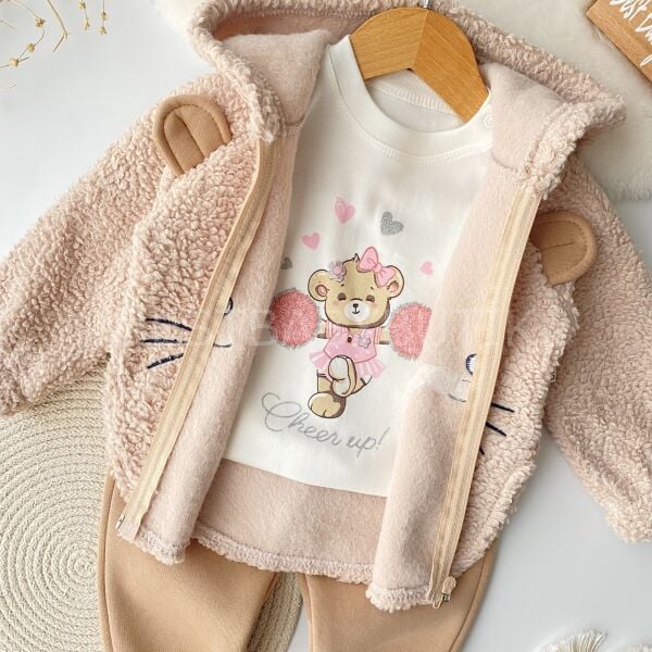 Sevimli Kedicikli Muffy Kapşonlu 3’Lü Takım