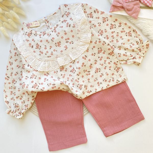 ZARA KETEN ÇITIR ÇİÇEKLİ BOL PAÇA 2’Lİ TAKIM