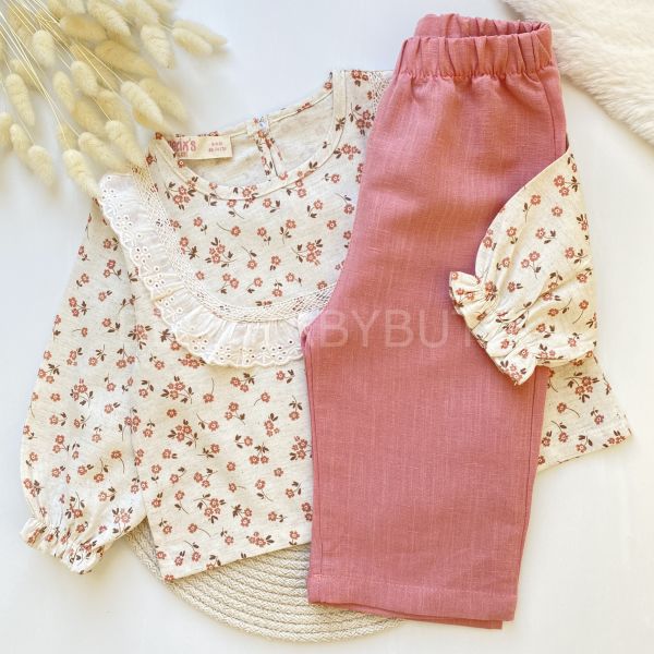 ZARA KETEN ÇITIR ÇİÇEKLİ BOL PAÇA 2’Lİ TAKIM