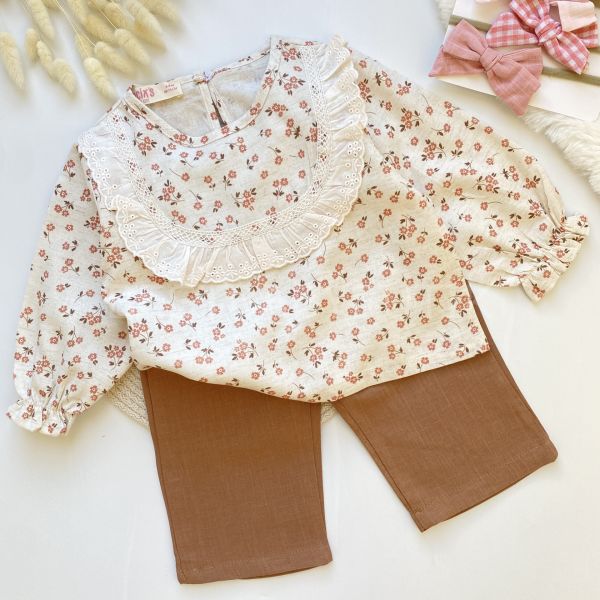 ZARA KETEN ÇITIR ÇİÇEKLİ BOL PAÇA 2’Lİ TAKIM