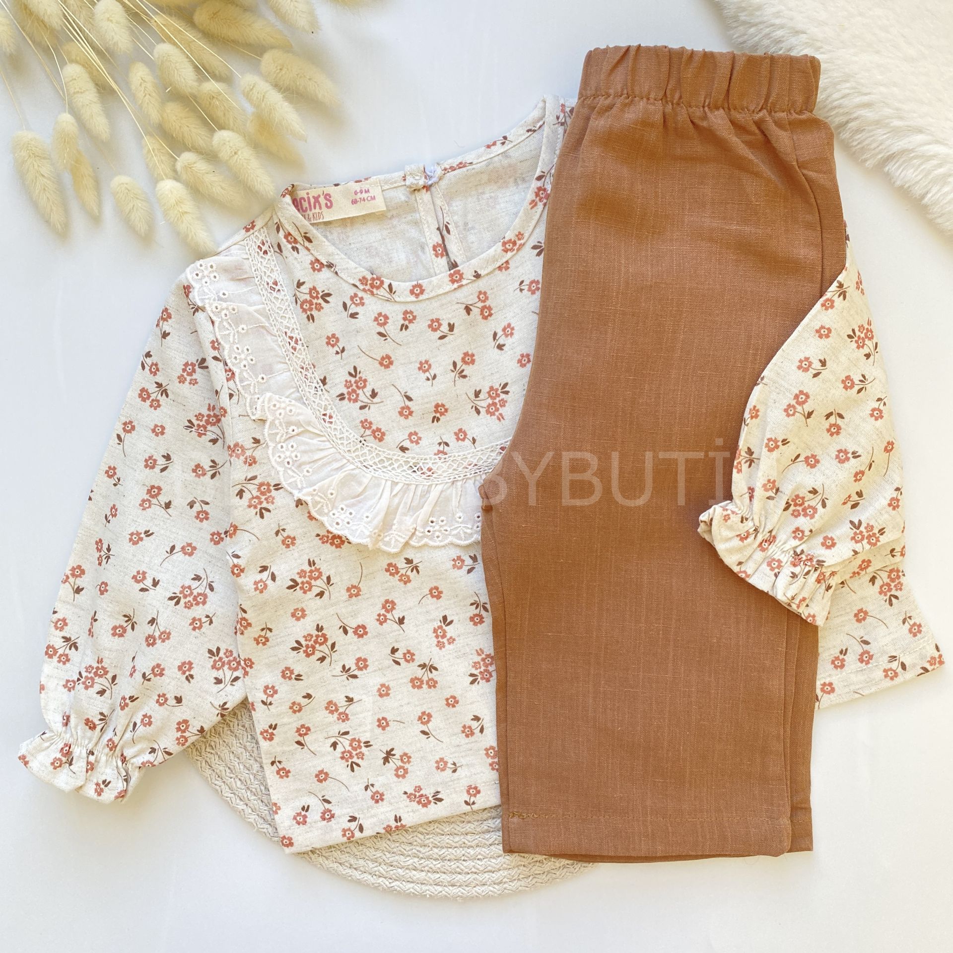 ZARA KETEN ÇITIR ÇİÇEKLİ BOL PAÇA 2’Lİ TAKIM