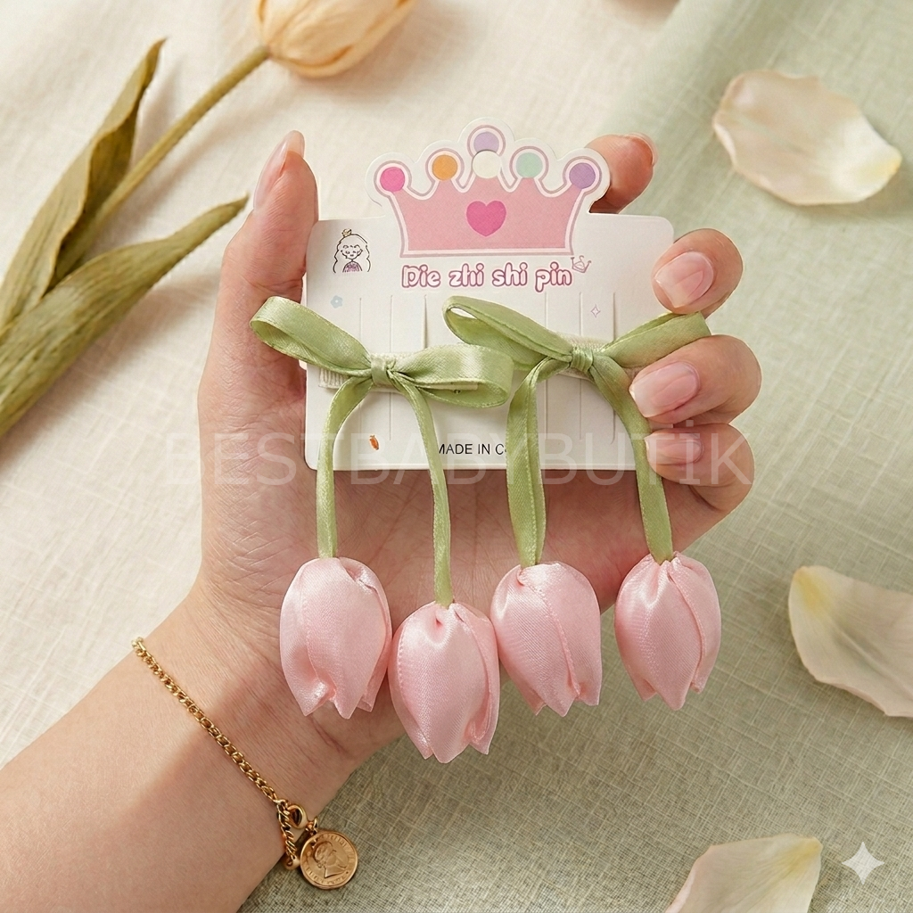 Açık Pembe Laleli 2’li Pens Toka