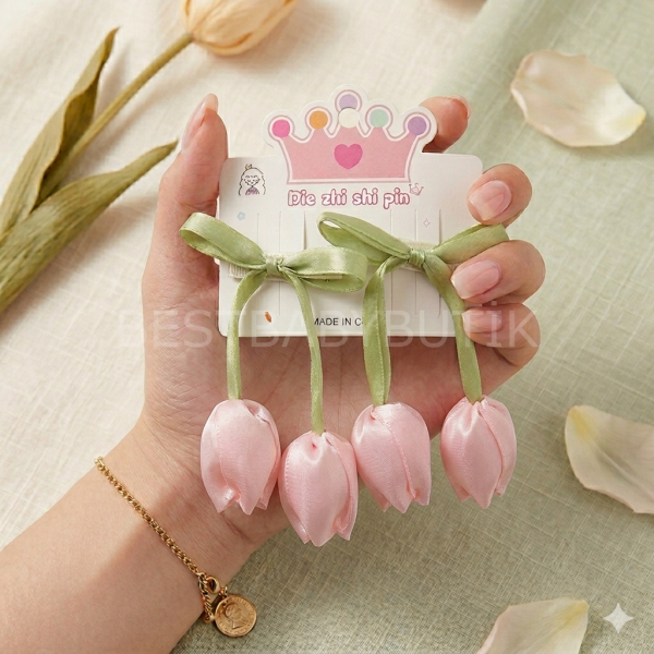 Açık Pembe Laleli 2’li Pens Toka