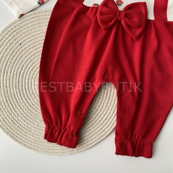 Çilek Detaylı Salopet Görünümlü Bandanalı Tulum