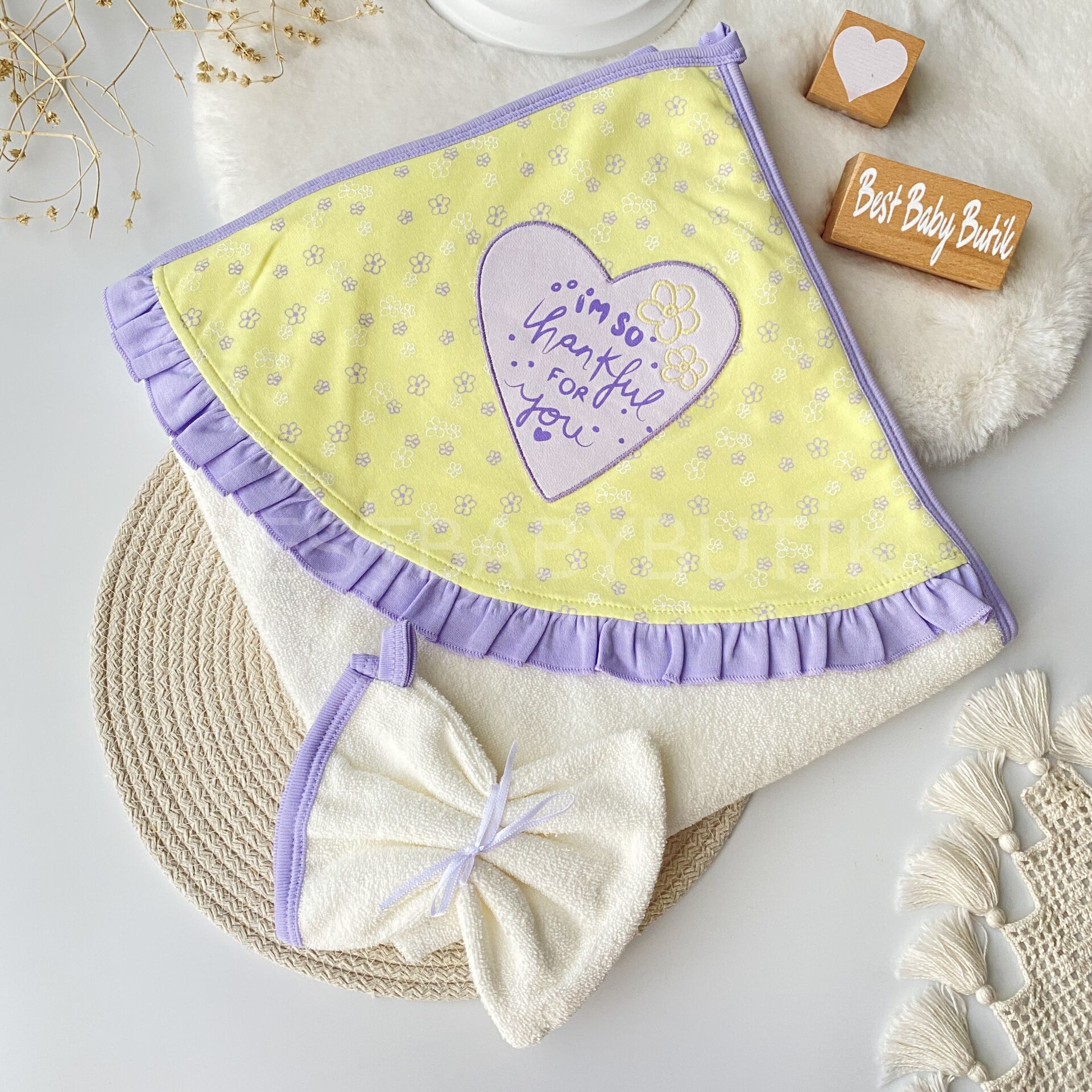 BiBABY ORGANİC Lovely Çift Katlı Havlu Ve Kesesi