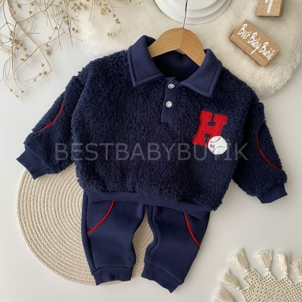 Polo Yaka Harf Detaylı Peluş 2’Li Takım