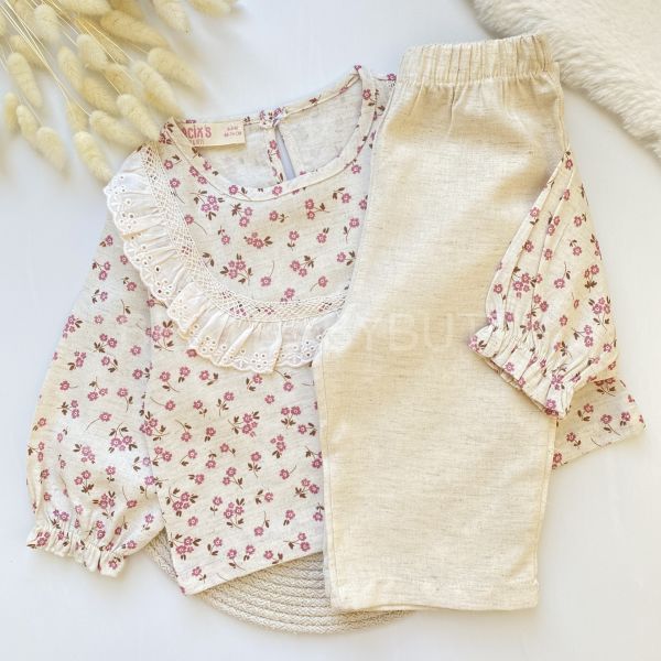 ZARA KETEN ÇITIR ÇİÇEKLİ BOL PAÇA 2’Lİ TAKIM