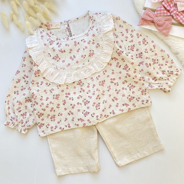 ZARA KETEN ÇITIR ÇİÇEKLİ BOL PAÇA 2’Lİ TAKIM
