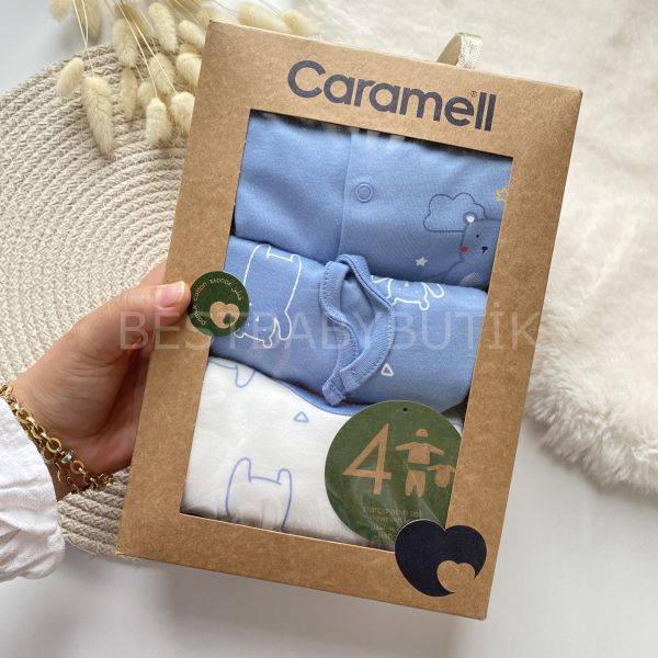 CARAMEL ORGANİK SERİ AYICIKLI KUTULU 4 PARÇA ZIBIN  SETİ