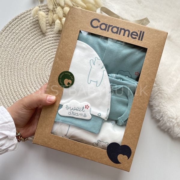 CARAMEL ORGANİK SERİ AYICIKLI KUTULU 4 PARÇA ZIBIN  SETİ