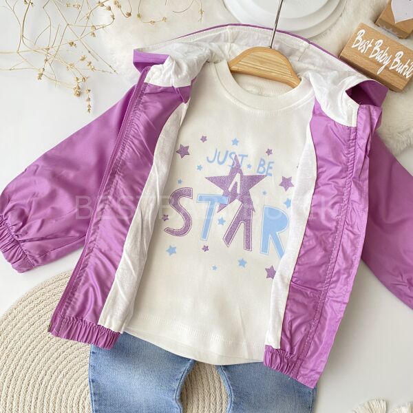 Yıldız Nakışlı Yağmurluk ve Kot Pantolonlu 3’Lü Takım 9-12 AY