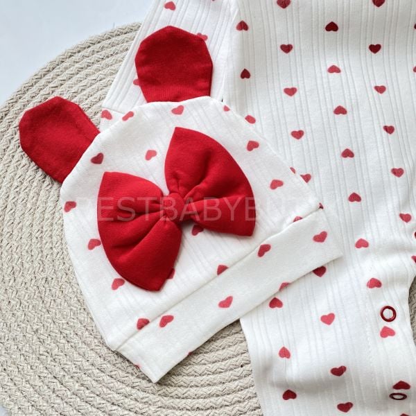 BABY MİNİK KALP DESENLİ FİTİLLİ TULUM VE BERESİ