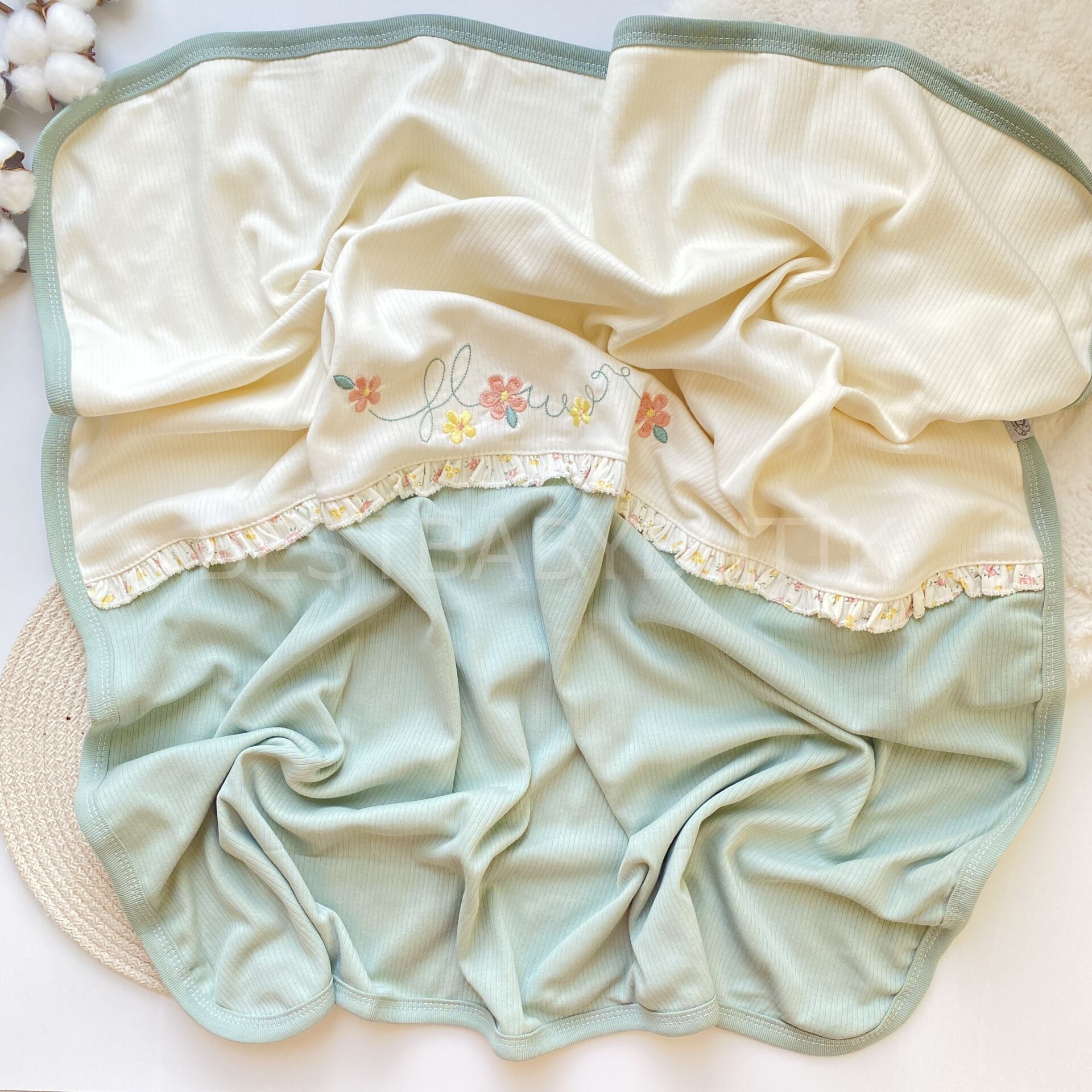 FLOWERS ÇITIR ÇİÇEK  DETAYLI  FİTİLLİ ÇİFT KATLI BATTANİYE