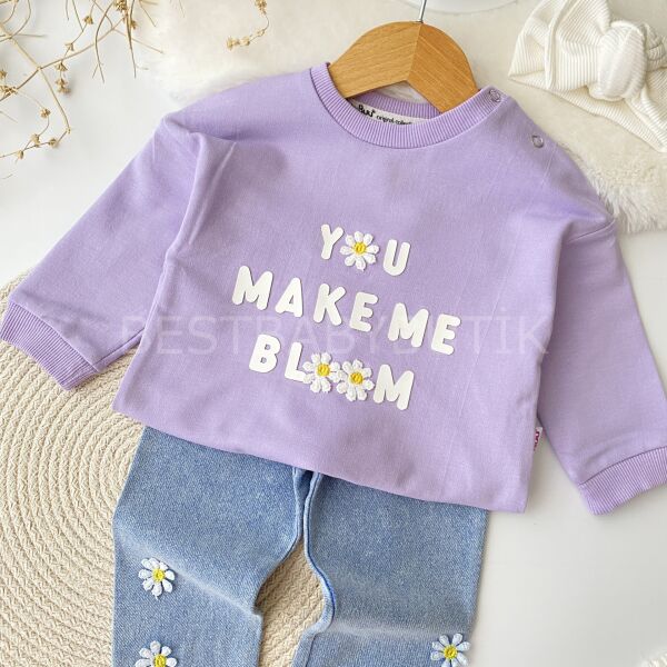 Papatyalı Detaylı Kot Pantolonlu 2’Li Takım