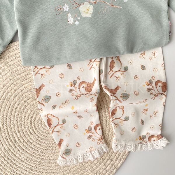 Kuş Desenli Bandanalı Pamuklu 3’Lü Takım