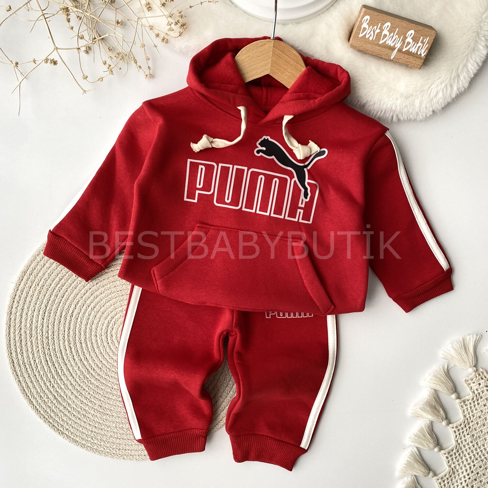 Puma Yazı Baskılı Unısex Kapşonlu Şardonlu 2’Li Takım