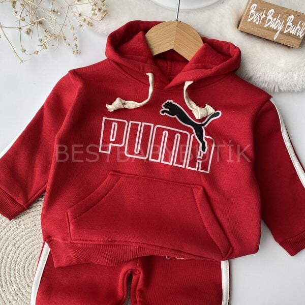 Puma Yazı Baskılı Unısex Kapşonlu Şardonlu 2’Li Takım