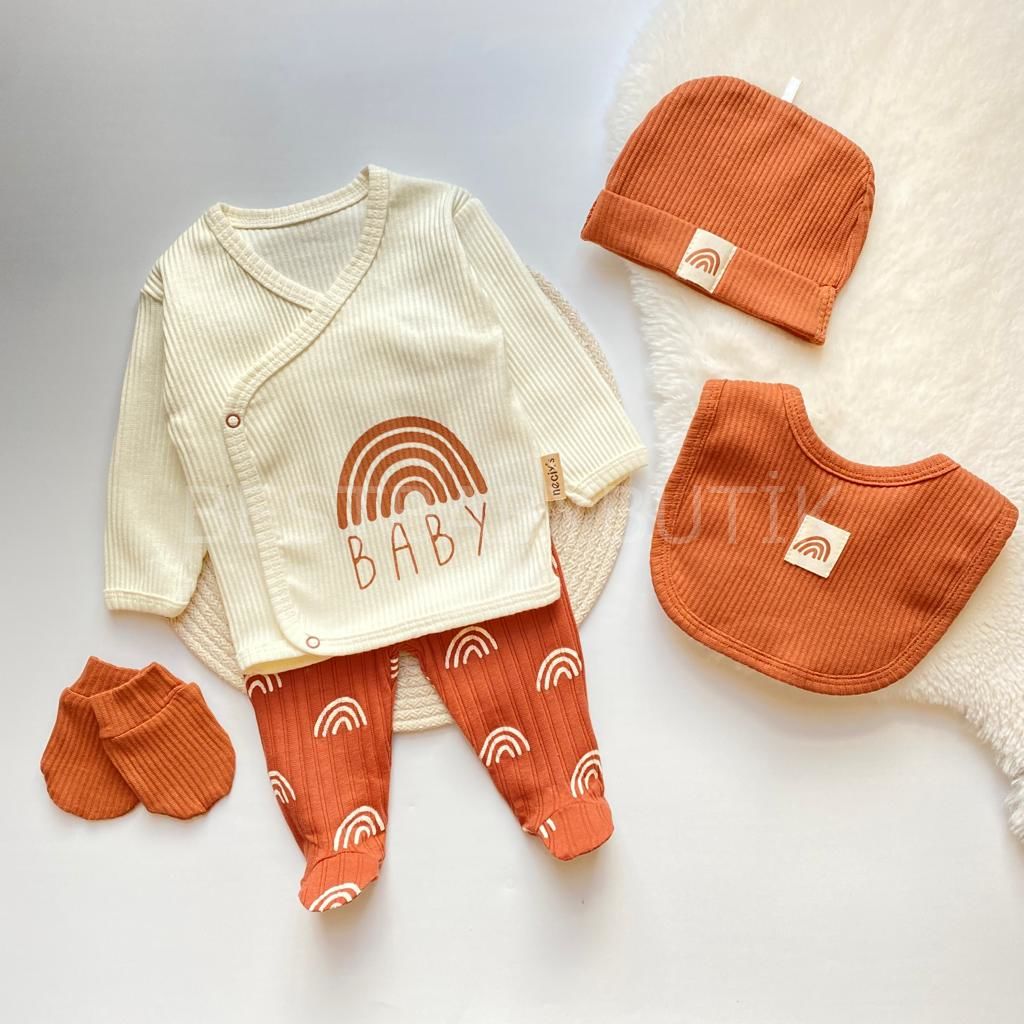 GÖKKUŞAĞI BABY FİTİLLİ 5 PARÇA HASTANE ÇIKIŞI SETİ