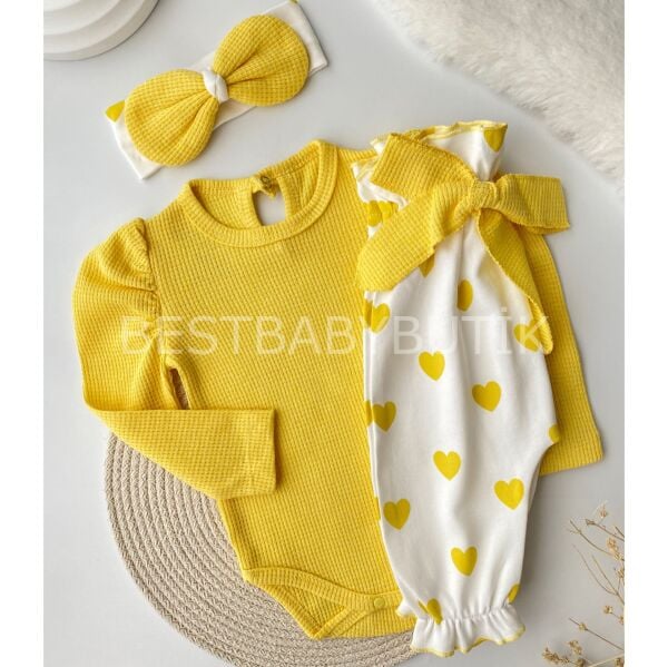 KALP DETAYLI BALON KOL BANDANALI 3 PARÇA TAKIM