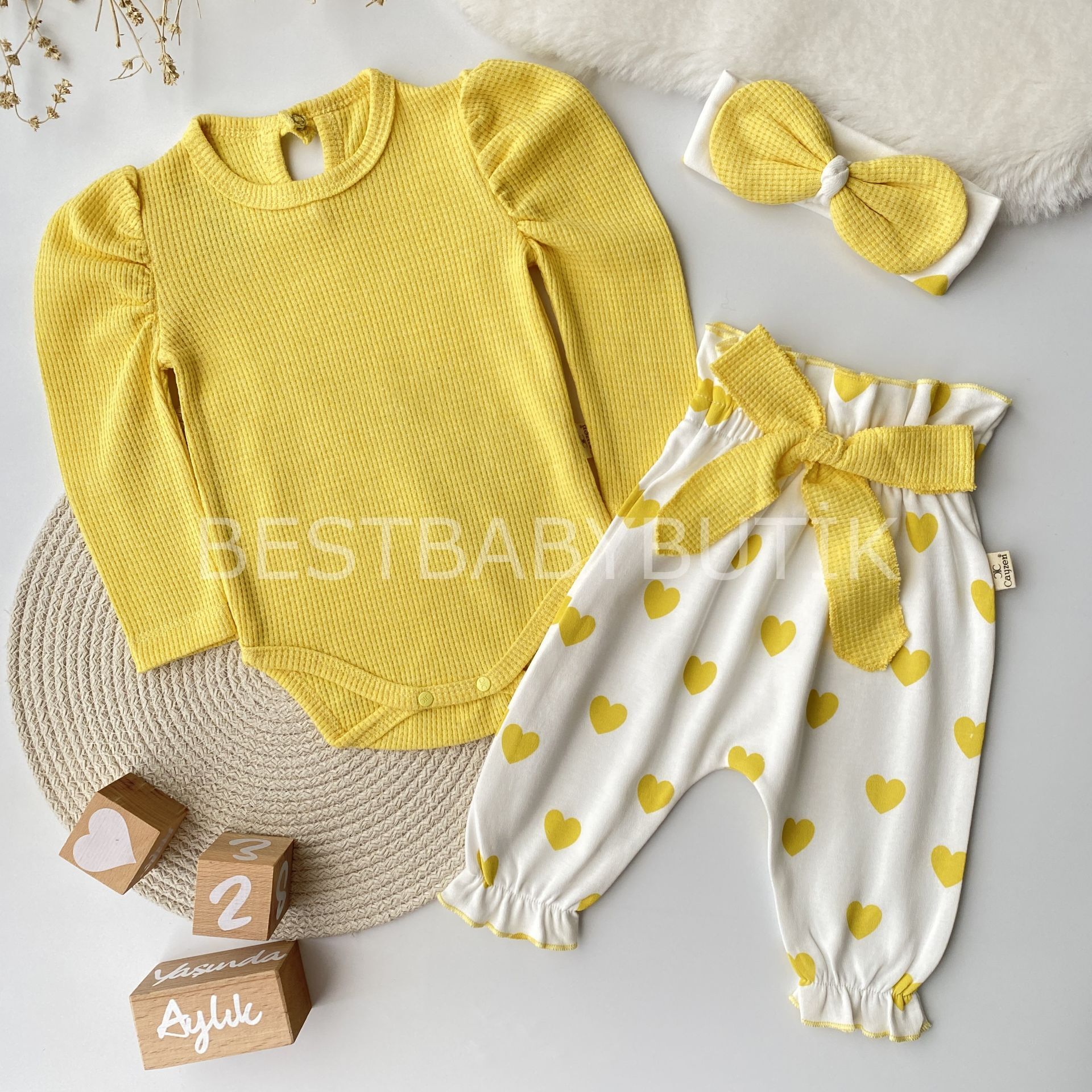 KALP DETAYLI BALON KOL BANDANALI 3 PARÇA TAKIM