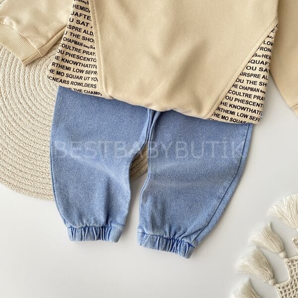 Yazı Baskılı Kot Pantolonlu 2’Li Takım