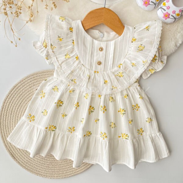 Çıtır Çiçekli Yaka Detaylı Katlı Elbise