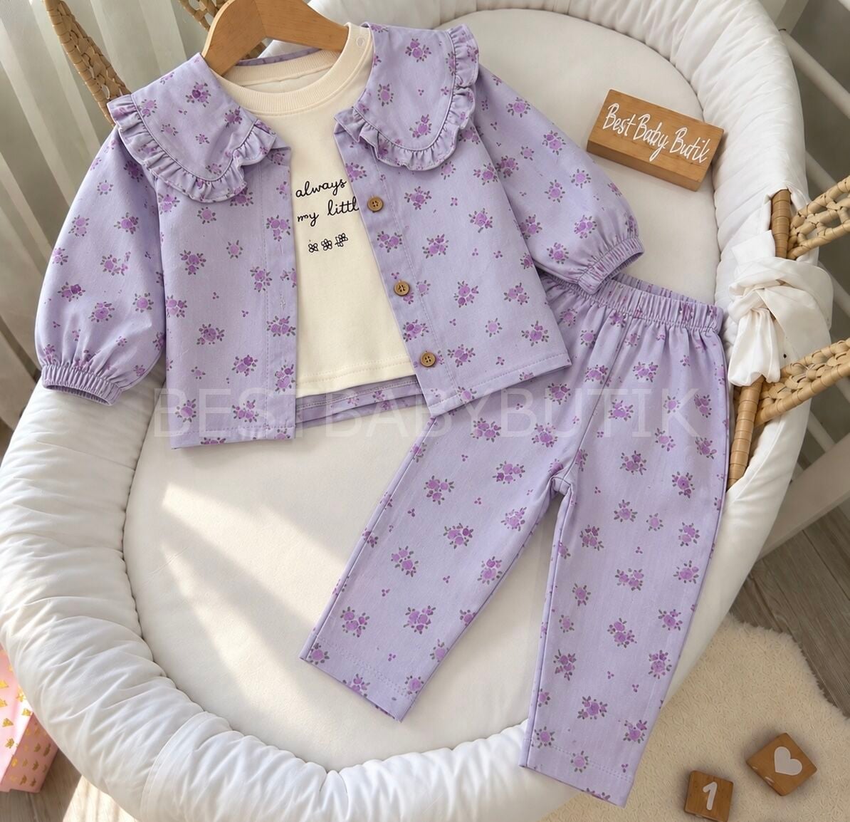 Çıtır Çiçekli Bebe Yaka Ceketli 3’Lü  Takım 18-24 AY