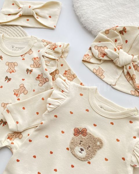 SEVİMLİ AYICIK PANÇ İŞLEMEKİ KALPLİ 4’LÜ TULUM SETİ