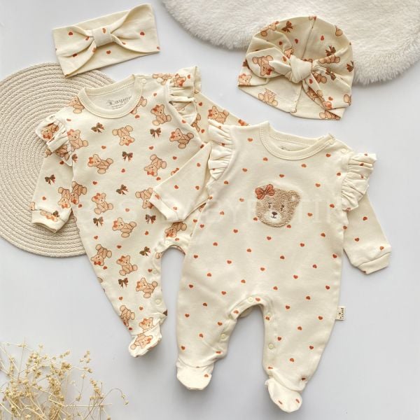 SEVİMLİ AYICIK PANÇ İŞLEMEKİ KALPLİ 4’LÜ TULUM SETİ