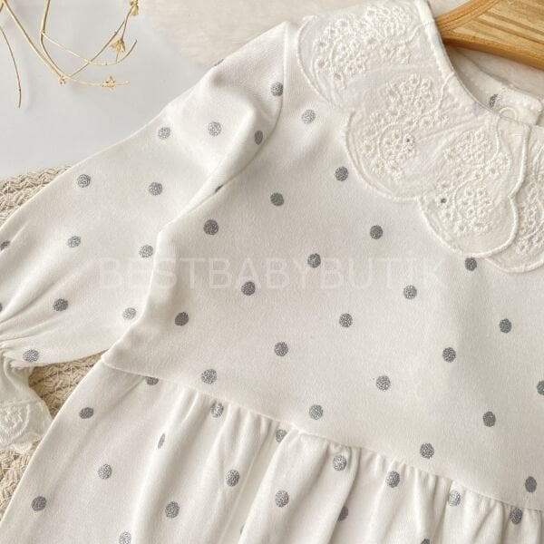 Puantiyeli Fisto Bebe Yakalı Bandanalı Tulum 3-6 AY 62-68 CM