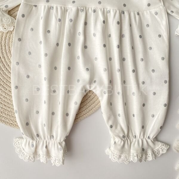 Puantiyeli Fisto Bebe Yakalı Bandanalı Tulum 3-6 AY 62-68 CM